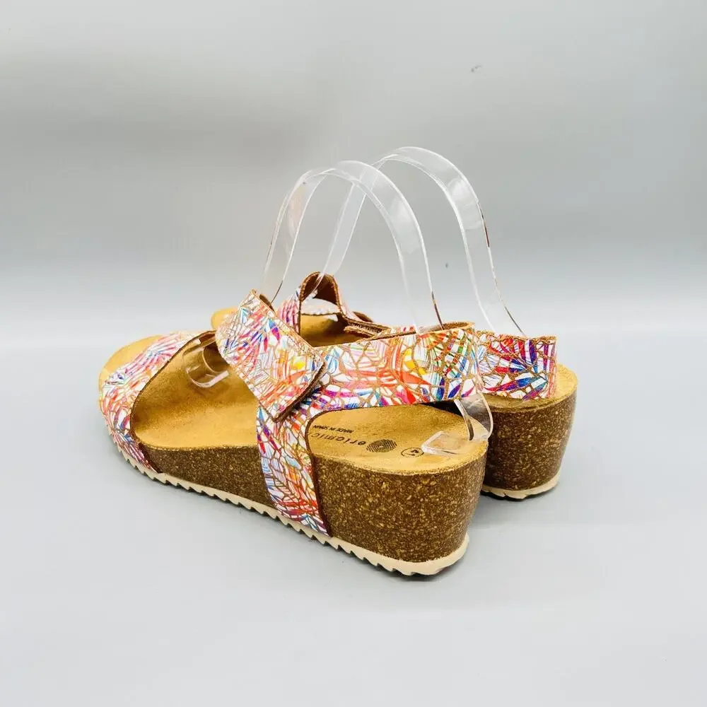 Eric Michael Sandals Womens 10 Multicolor Leather Slingback Wedge Comfort Shoes